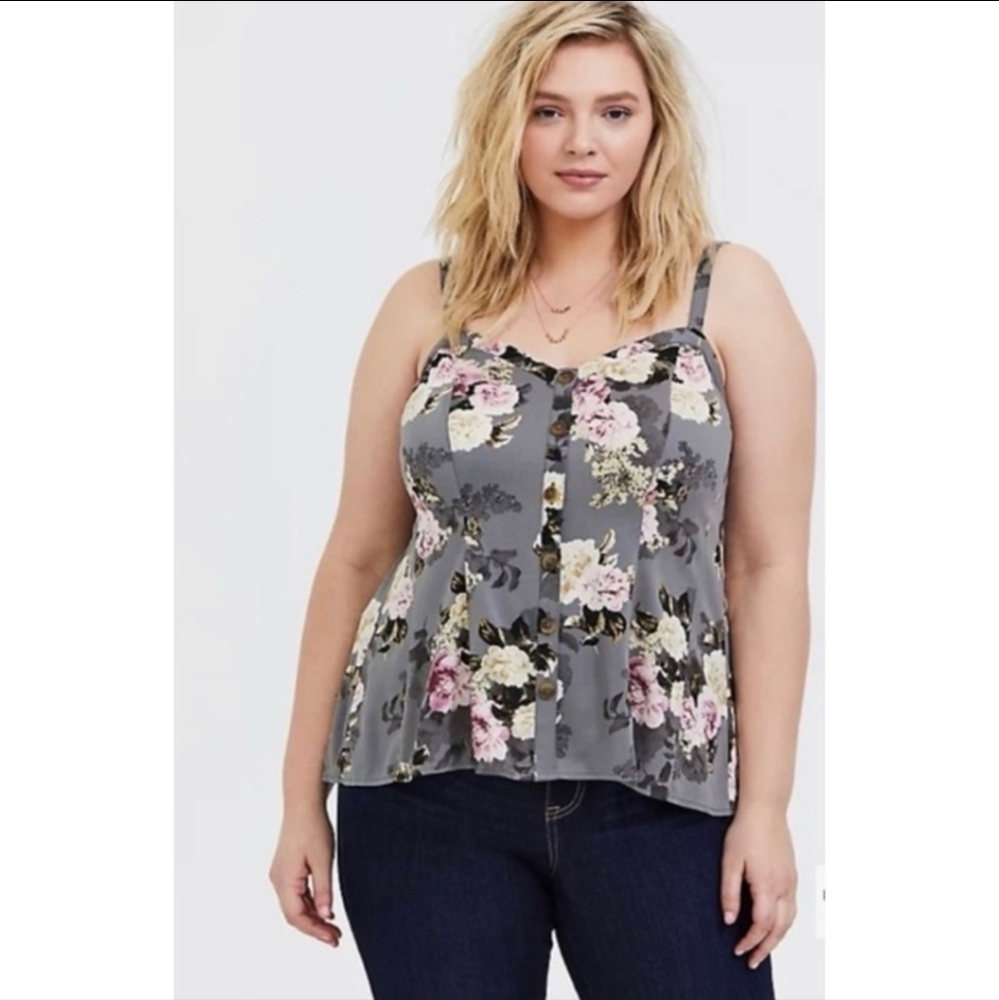 Torrid Size 4 Grey Floral Button Down Swing Tank Top EUC